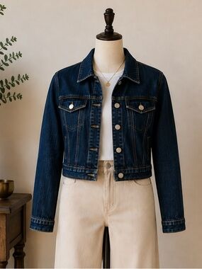 Y2k Dark Wash Denim Jean Jacket Garage 100% Cotton Button Front Size Small